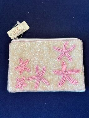 Beaded Pink Starfish Wristlet Pouch